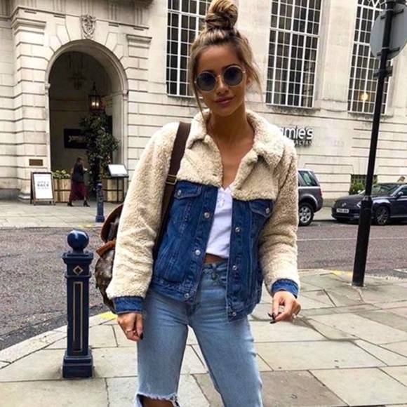 Topshop Jackets & Blazers - Topshop Denim Sherpa Jean Jacket Quilted Lined Size 2 (runs big)